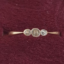 Dainty Antique 18ct Yellow Gold and Platinum Three Diamond Trilogy Ring dating