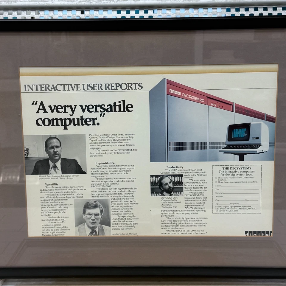 Digital Equipment Corp. Framed DEC System-20 Advertisement, 1970s - Image 2 of 4