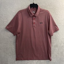 Under Armour Mens Polo Shirt Red Stripe Large Polyester Short Sleeve Collar