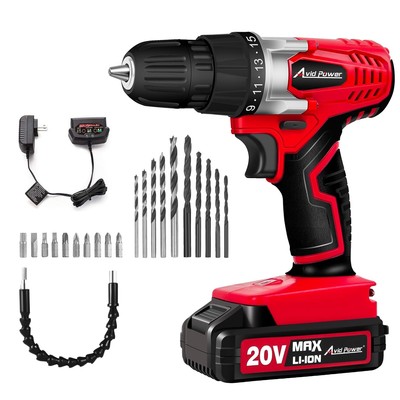 AVID POWER 20V MAX Lithium lon Cordless Drill Set, Power Kit with 1-red 