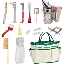 Beekeeping Tools Kit Stainless Steel 14 Pcs Supplies Hive Gloves Organizer