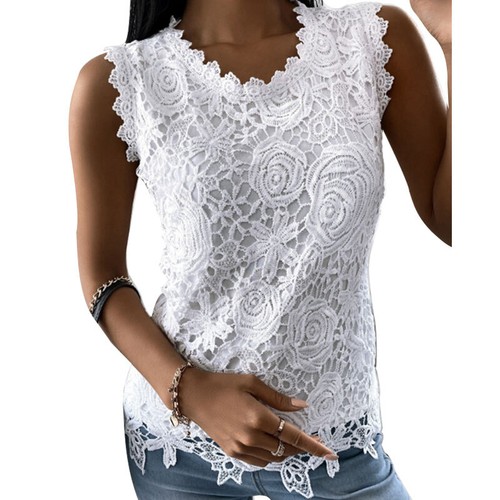 Womens Ladies Summer Tank Tops V NECK Casual Lace Cami Vest Camisole Sleeveless* - Picture 9 of 19