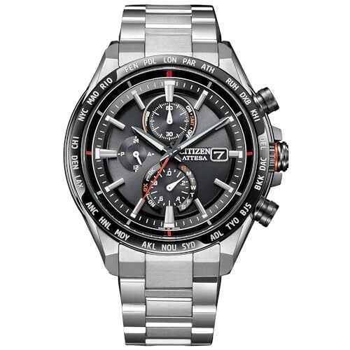 Pre-owned Citizen Attesa Eco-drive At8189-61e Solar Radio Men Watch Titanium Silver