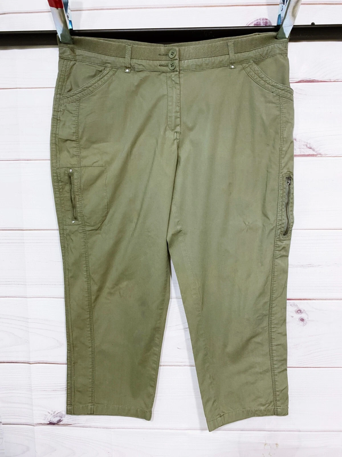 Chico's Womens Capri Pants Size 2.5 Green Mid Rise Pockets