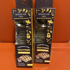 LOT OF 2 NEW - Taco Stands Stainless Steel 4pc Sets With Salsa Guacamole Cups