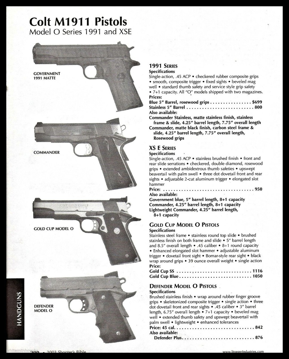 1990 COLT Government 1991, Commander, Gold Cup & Defender Model O