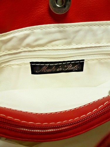 VINTAGE BORSA VERA PELLE ROSSO FERRARI BAG MADE ITALY MANO/SPALLA ARTIGIANALE - Foto 2 di 8
