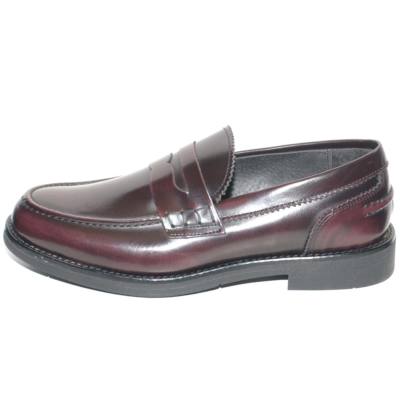Scarpe uomo mocassini inglese college vera pelle abrasivata bordeaux con  bendin | eBay