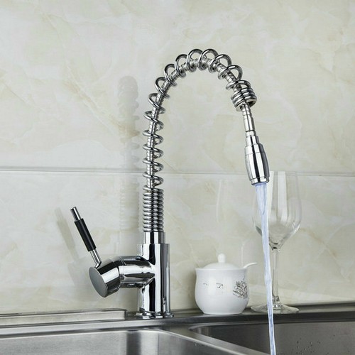 Kitchen Pull Out And Swivel Sink Mixer Tap Vessel Brass Led Faucet Chrome Top - Picture 10 of 12