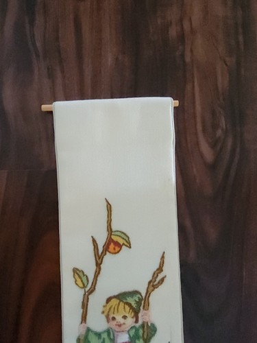 Vintage Hummel Crewel Embroidery Finished Long Banner Children Climbing A Tree - Picture 2 of 9