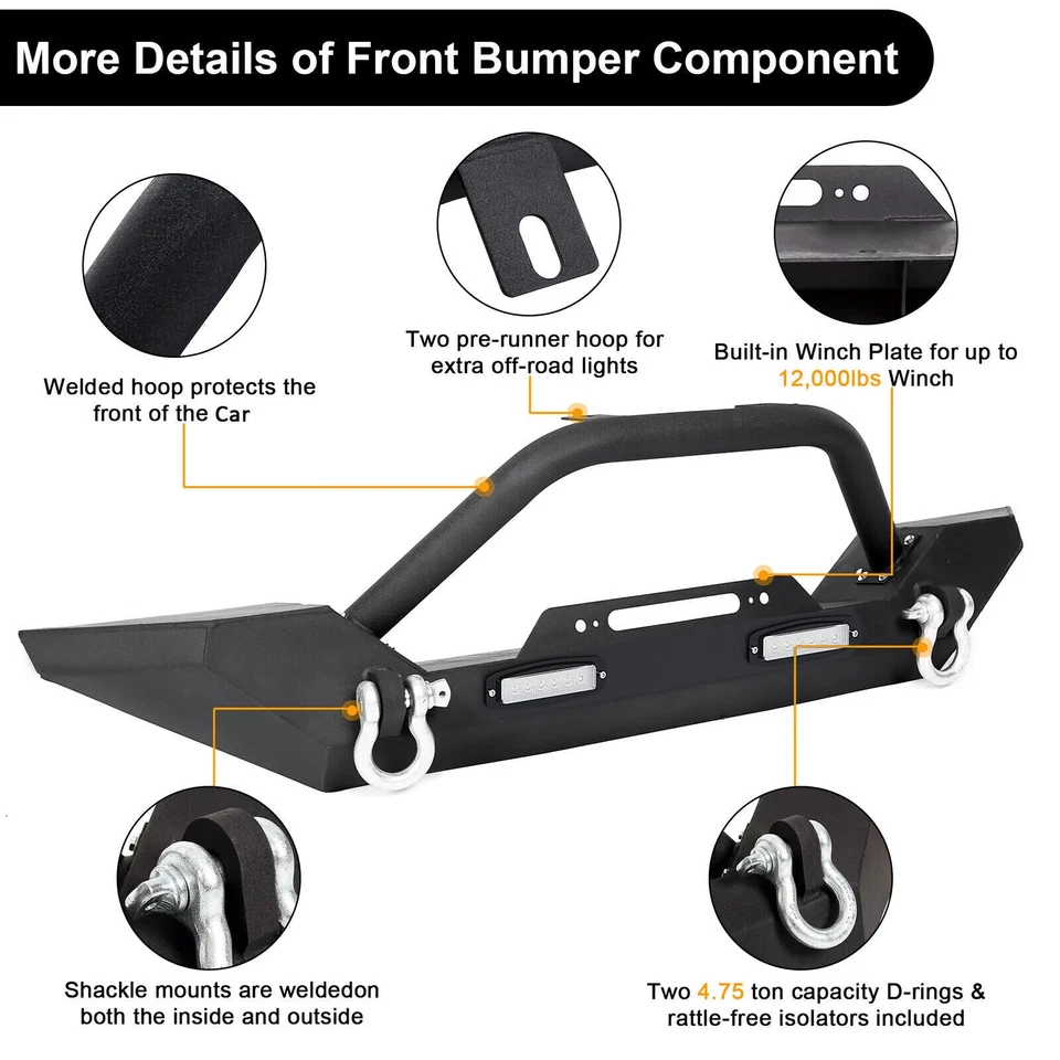 Front Rear Bumper W/LED Light Tire Carrier D-rings Fit 87-06 Jeep Wrangler TJ YJ Foto 2 de 4