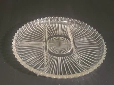 Vintage Indiana Glass Heavy, Ribbed 4 Part Divided Relish Tidbit Tray / Dish 10"