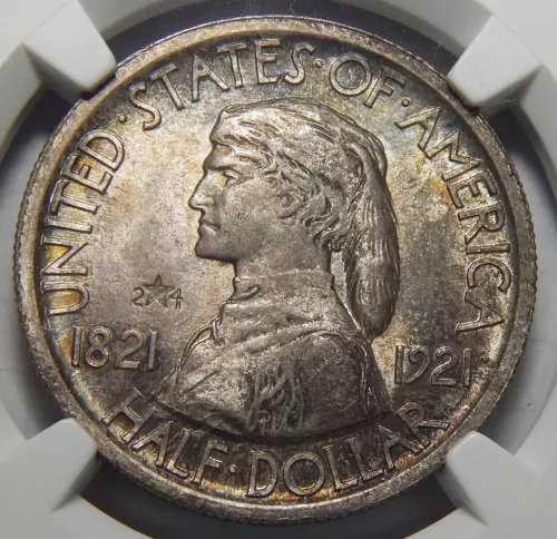 1921 NGC MS66 2X4 MISSOURI HALF DOLLAR SILVER COMMEMORATIVE