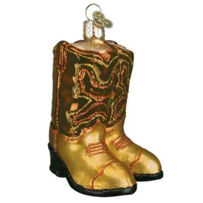 Old World Christmas BROWN COWBOY BOOTS (32494) Glass Ornament w/OWC Box