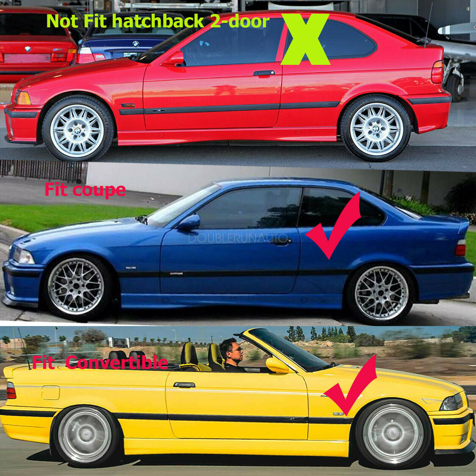 For BMW 19921998 E36 M3 style COUPE 2D BODY SIDE MOLDING Door MOULDING