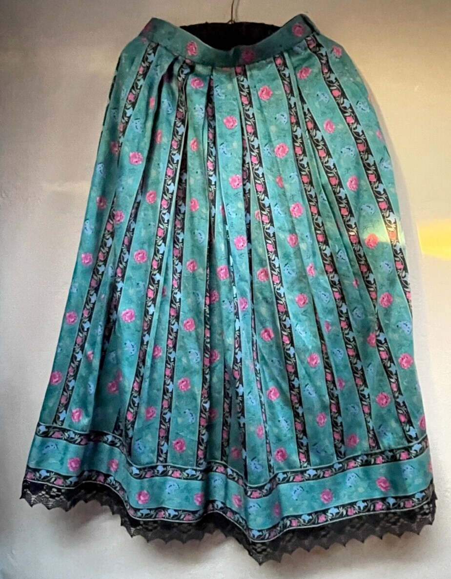Vintage Rehli Made in Austria Womens Blue Pink Floral Pleated Midi Skirt  Size 40
