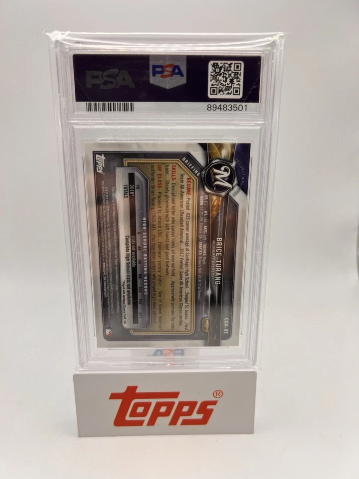 2018 Bowman Chrome Brice Turang 1st Red Wave /5 Autograph PSA 10 GEM MINT POP 1 - Image 3 of 4