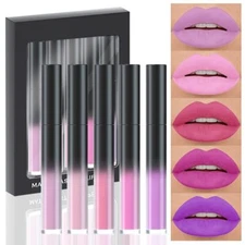 evpct 5Pcs Lavender Baby Pink Rose red Violet Plum purple Matte Liquid Lipstick