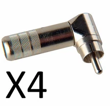 (4 Pack) Switchcraft 3502RA Right Angle 90° Nickel Phono RCA Plugs, Solder Term