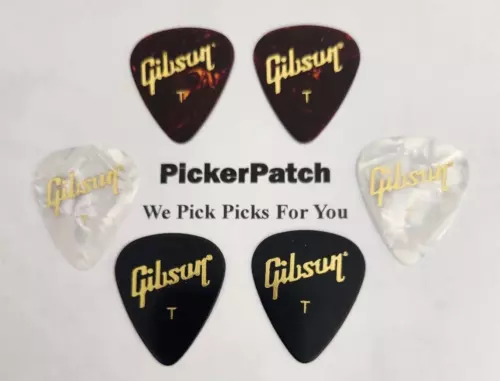 GIBSON THIN White Pearloid - Tortoise Brown - Black   Guitar Picks 6 picks #43