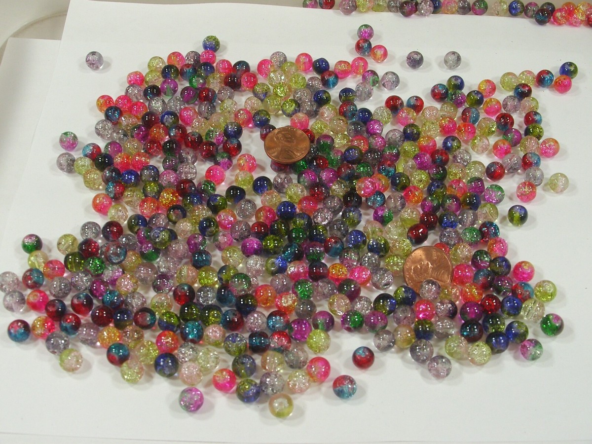 Two Pounds (7mm x 8mm) Round Assorted India Crackle Glass Beads Bulk  (TKK-9) ⭐