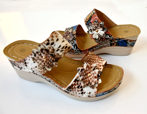 Yasirun Damenschuhe Plateau-Keilsandalen mit Schlangenlederprägung Größe 5,5 Slipper - Bild 2 von 7