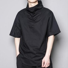 Men's Summer High Collar Short Sleeved T-shirt Hairstylist Hip-hop Casual Tops
