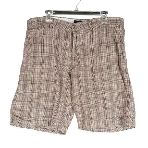 Banana Republic Men’s 38 Brown Plaid Shorts Casual Dadcore Comfort Linen Cotton