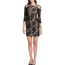 GUESS NEW Women's Nude/black Flocked Velvet Night Out Bodycon Dress 2 TEDO
