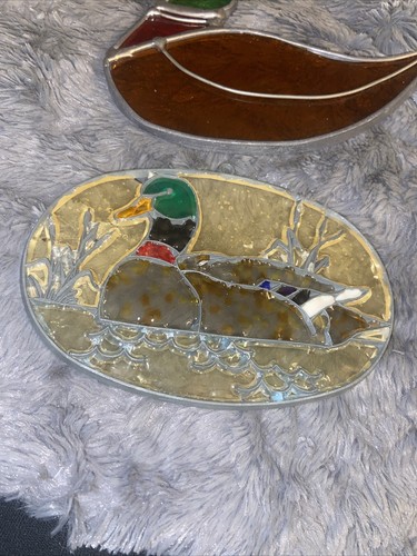 2- Vintage Stained Glass Mallard Duck Sun Catcher Ornament - Picture 2 of 6