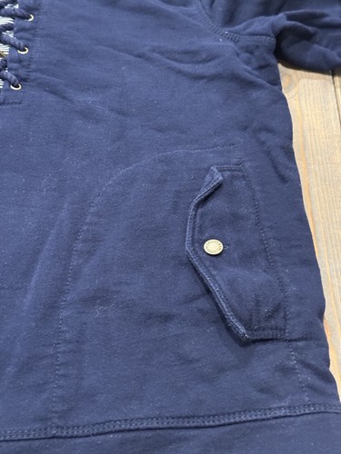 LRL Lauren Jeans Women’s Navy Blue Pullover Lace Up Hoodie Sweatshirt Cotton M - Picture 3 of 10