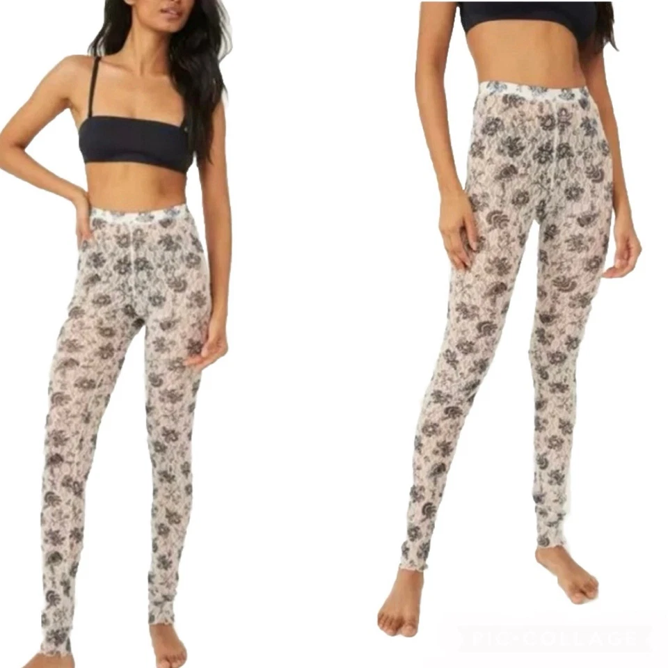 Free People Layered in Lace Leggings in Ivory Chamoix Combo, Women's Size Small - Image 2 of 4