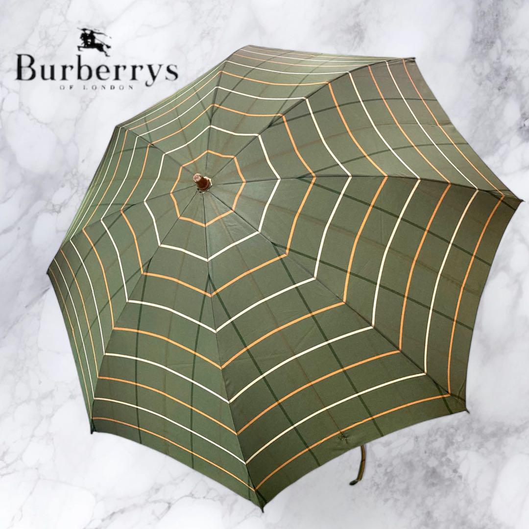 Burberry Iridescent Green Folding Umbrella Unisex Leather Authentic Pre-Owned