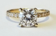 2.50 Carat D VVS1 CERTIFED CUSHION Moissanite Ring 14K Gold Charles & Colvard