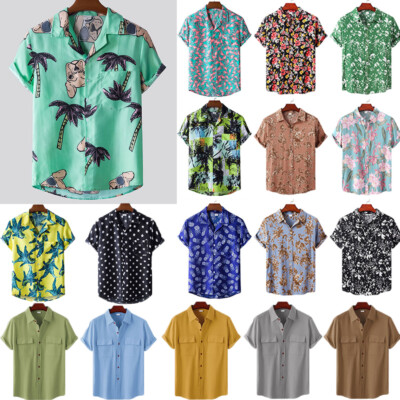 Men Hawaiian Floral T Shirt Summer Short Sleeve Beach Party Casual Tops Blouse  