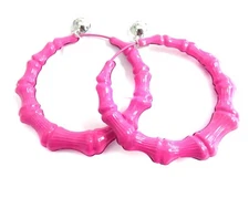CLIP-ON EARRINGS ASSORTED COLOR BAMBOO HOOP EARRINGS 3 INCH LARGE HOOP EARRINGS