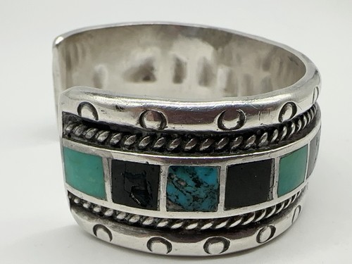 Brazalete de colección con incrustaciones de ónix turquesa esterlina nativo americano 79,5 g #bc - Imagen 5 de 14