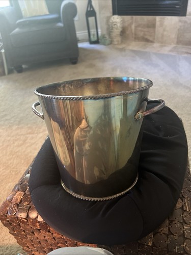 Vintage Silver Plate Over Brass champagne bucket Rope Trim and Handles Large