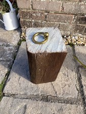 Handmade Heavy Hard Wood Door Stop  Vintage Brass Hoop Handle. 11” Tall 6.7kg