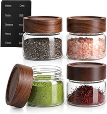 4 Pack 4 Oz Glass Jars with Lids, Small Mason Jars with Airtight Acacia Wood Lid