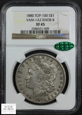 1880 VAM-1A2 Knob 8 Top-100 Morgan Silver Dollar $1 NGC XF 45 CAC
