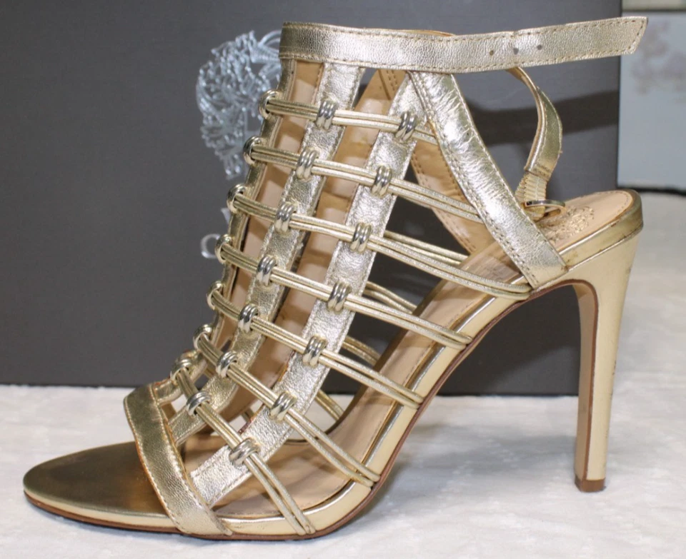 Vince Camuto Gladiator Gold Leather Strappy Sandals Heels  Size 37.5 7.5 w/Box ✨ - Image 2 of 4