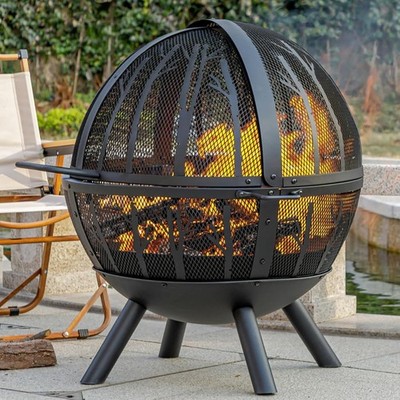 Panovue 35 Inch Wood Fire Pit With Grill Spark Screen Ash Pan
