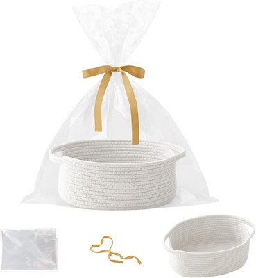 Small Woven Rope Basket-Empty Gifts Basket with Bag and Ribbons,Cute Handle