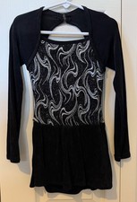 Black silver figure skating ice skating dress, girls 6X/7, Mondor tights