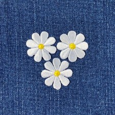 3-Pack White Daisy Applique Patch - Mini Embroidered Flower Badge 1" Iron On 