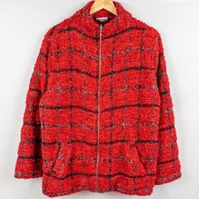 Chico s Design Women's Red Plaid Boucle Zip Jacket Size 2 Wool Blend Eclectic