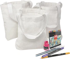 12 DIY Blank Mini Canvas Tote Bags - 8"x 8" x 1 1/2" Tote Bag, Perfect for Arts,