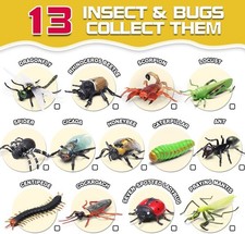 13 Pcs Realistic Insect Toys with Education Booklet 5-8 inches, Multicolor