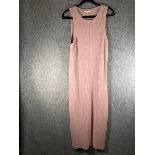 Vestido midi acanalado sin mangas rosa sin mangas tejido informal Madewell XL para mujer Foto 2 de 4